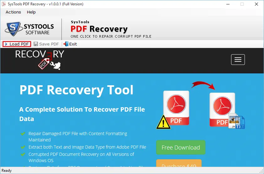 PDF Repair Software - Home Screens