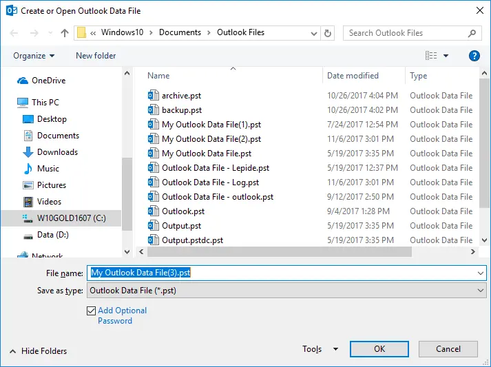 Comment créer un nouveau fichier PST dans MS Outlook