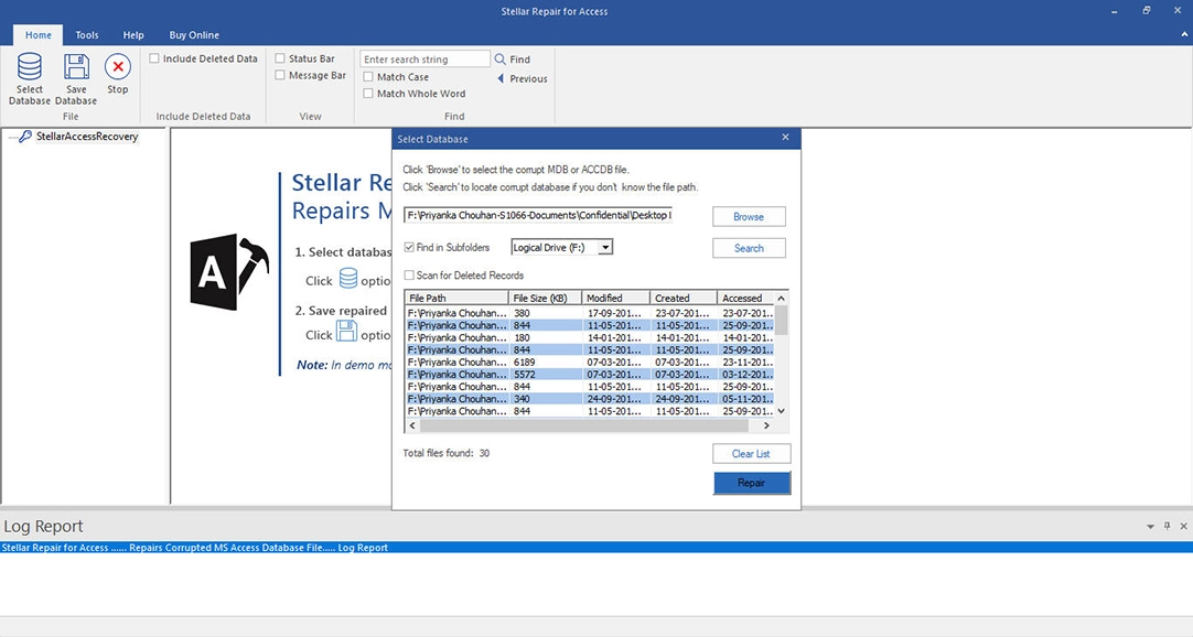 Show preview of recovered MS Access database