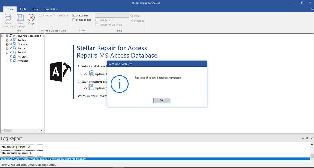 Successfully save repaired MS Access database files