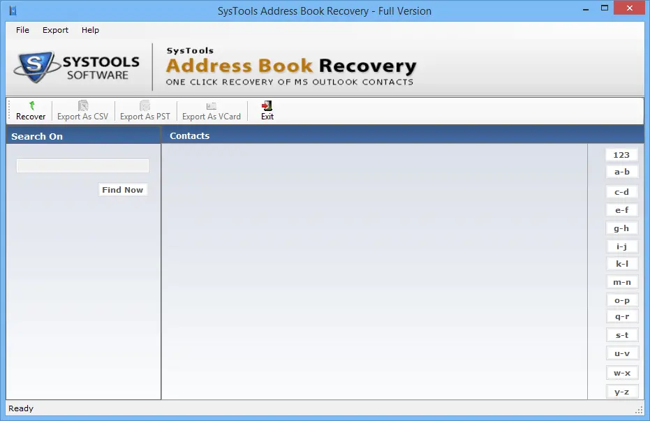 地址簿恢复软件 - 主屏幕