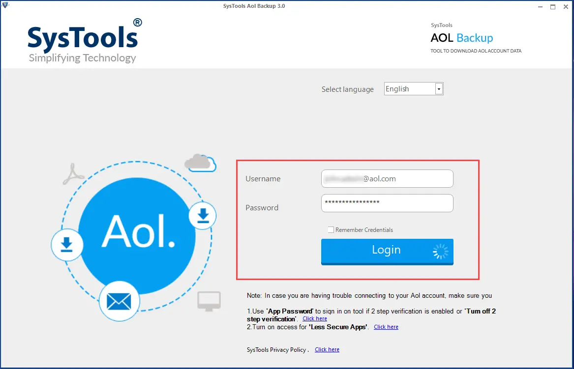 AOL Backup Software - Home Screens