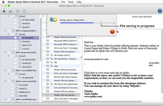 Migración exitosa de Datos de correo de Apple a Outlook 2011