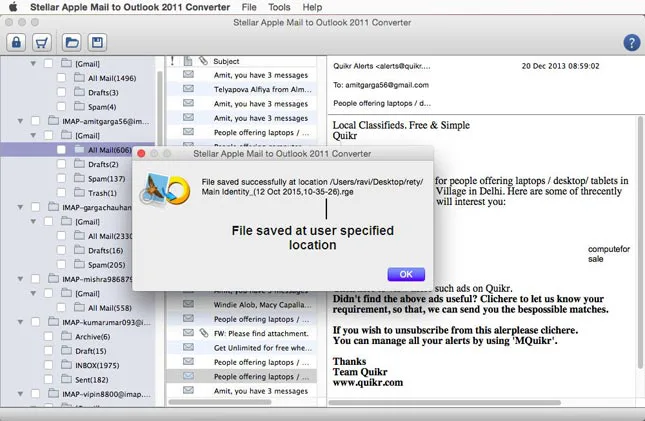 Migrer les données de Apple Mail au format Outlook 2011 