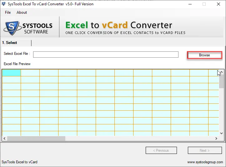 Excel à vCard Logiciel de convertisseur - écrans d'accueil