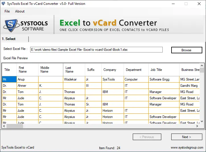 Esporta i contatti Excel in formato vcard