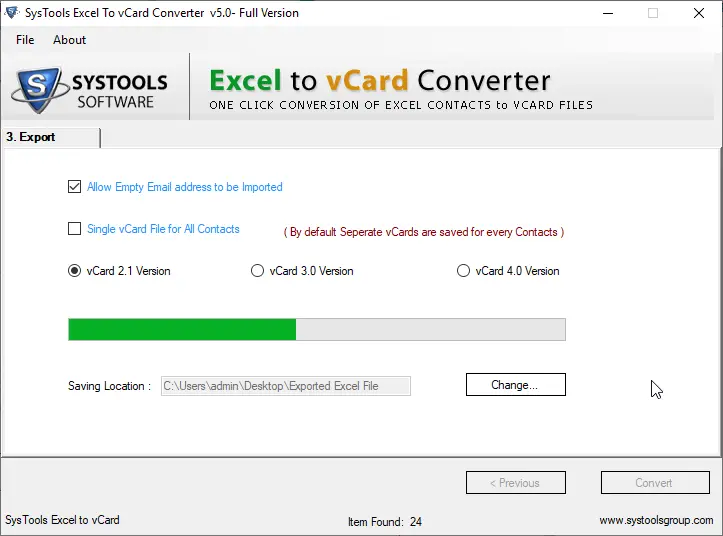 Convertir avec succès Excel au format vCard 