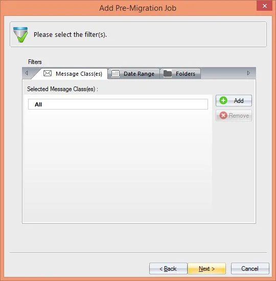 Select the destination location to migrate exchange server data