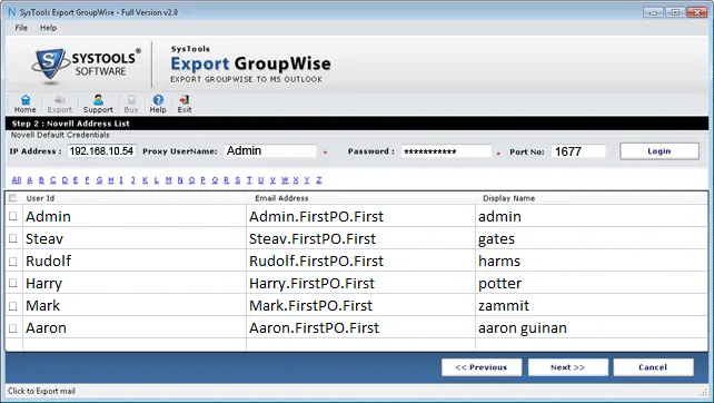 Select GroupWise mailbox for conversion