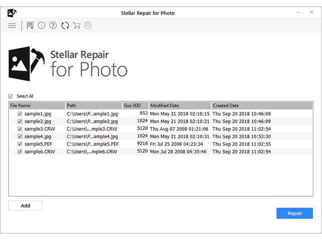 Select JPEG file for repairing