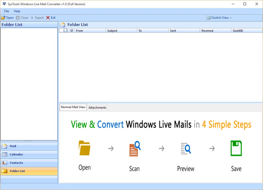 Windows Live Mail到PST转换器 - 主屏幕