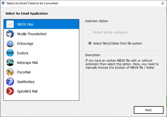 Select MBOX file for Conversion