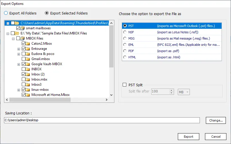 Export MBOX Files to Outlook PST file