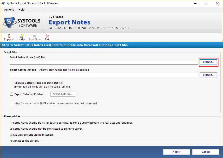 Select Lotus Notes NSF file for Conversion