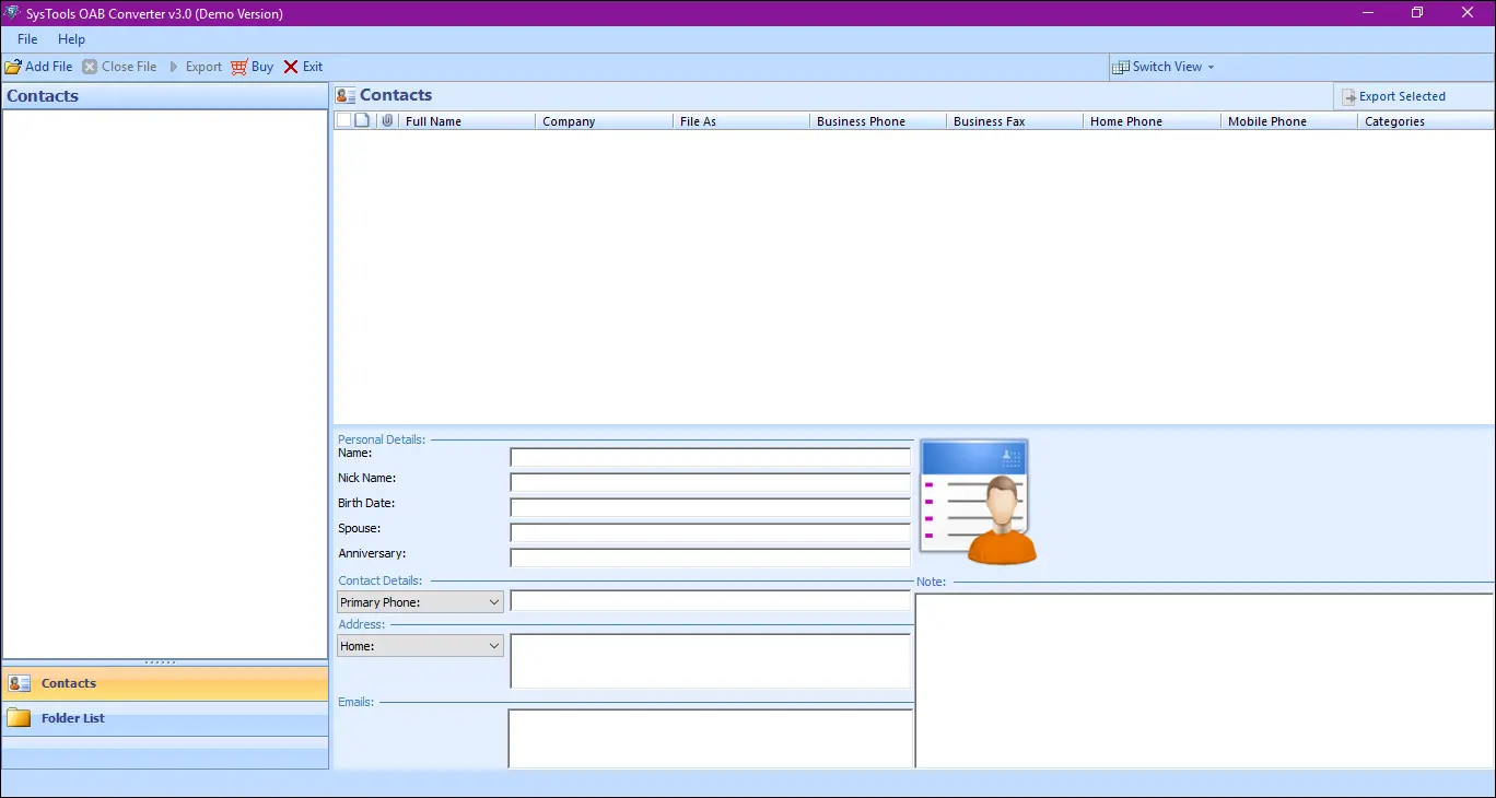 OAB File Konverter Software - Home-Bildschirm