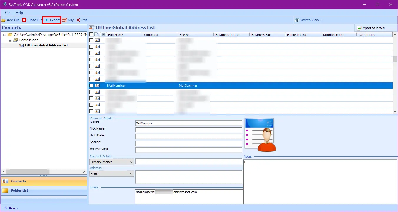 Show Preview of OAB file contacts before conversion