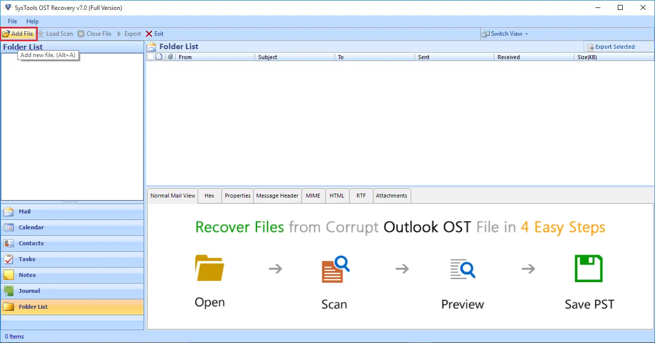 OST zu PST Converter Software - Home Screens
