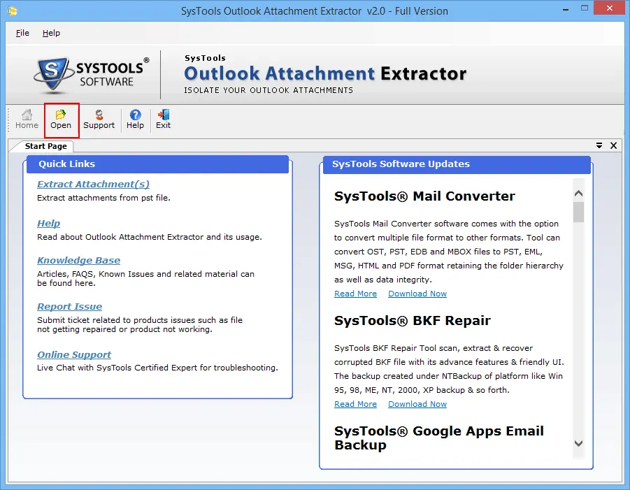 Logiciel d'extracteur de fixation Outlook - écrans d'accueil