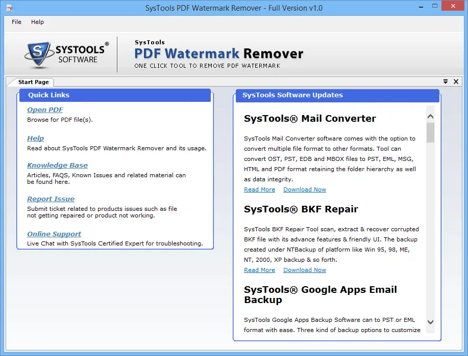 PDF Watermark Remover Software - Home Screens
