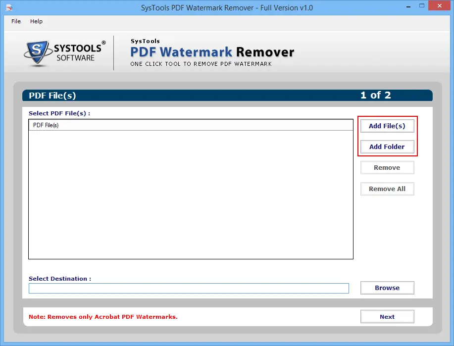 Select PDF Files and Folder to Erase Watermark