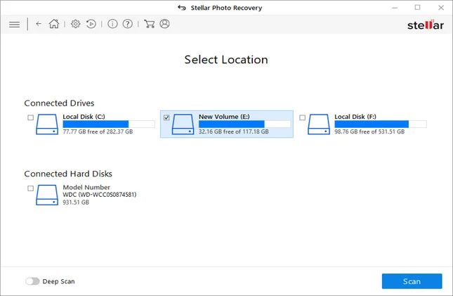 Browse and Select drives to recover photos