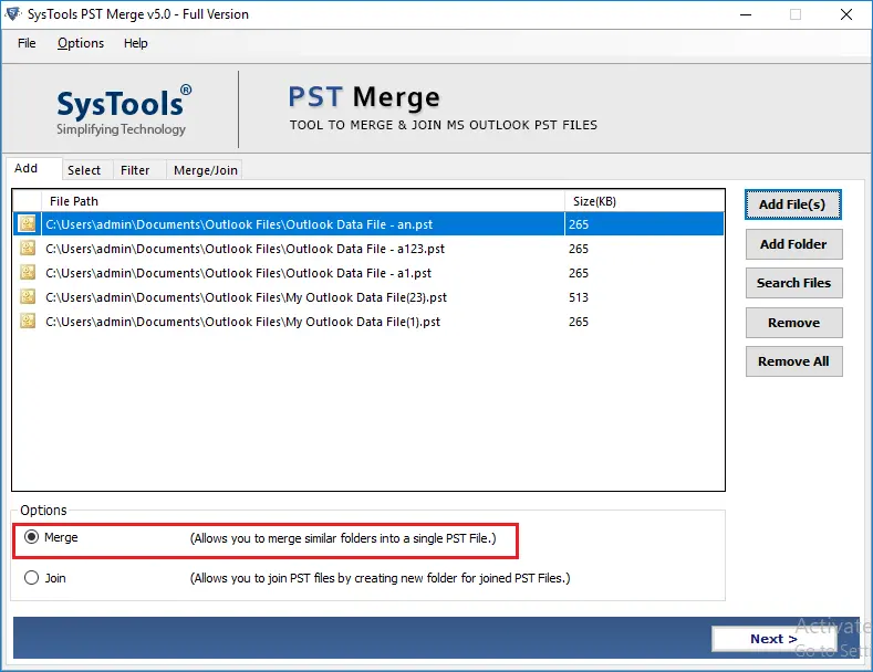 Merge Multiple Outlook PST files