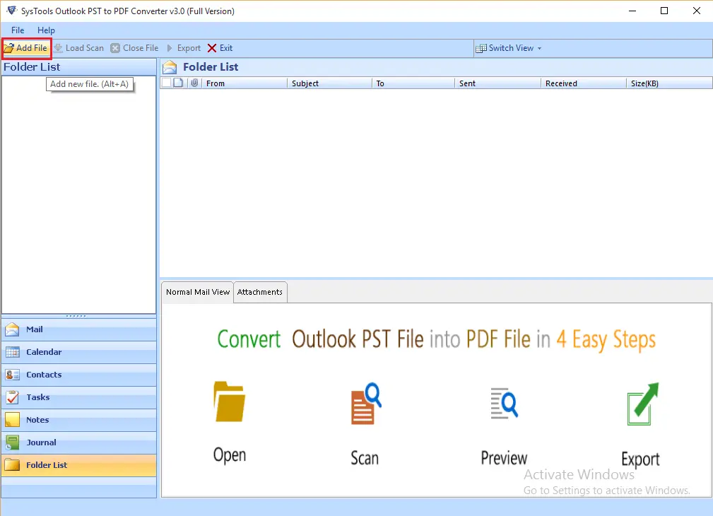 PST to PDF Converter Software - Home Screens