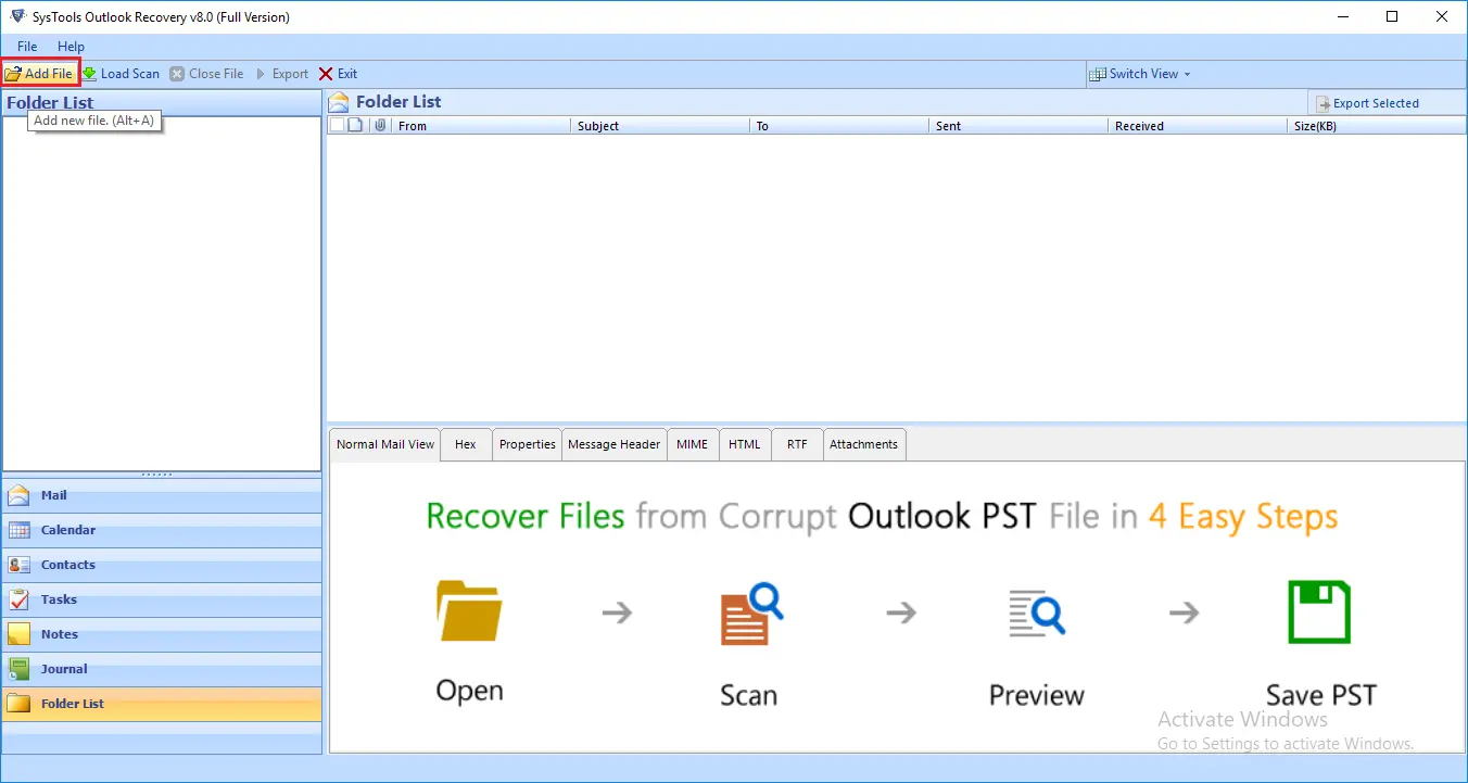 Outlook PST Recovery Software - Home Screens