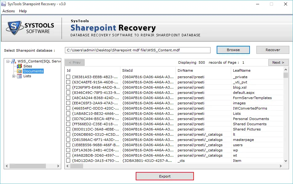 Scannez profondément pour réparer la base de données SharePoint corrompue