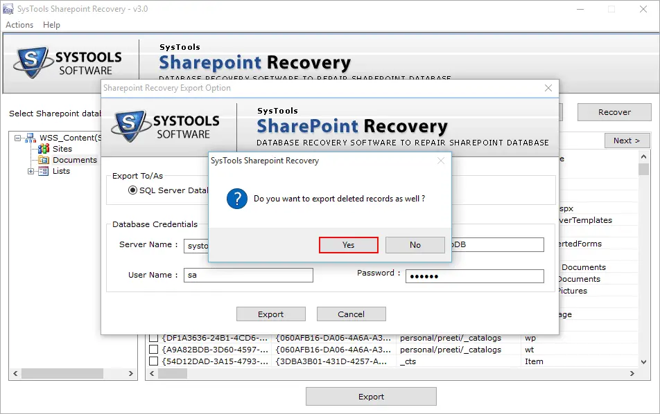 Show preview of recover Sharepoint database