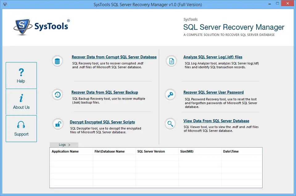 SQL Server Recovery Manager Software - Home Screens