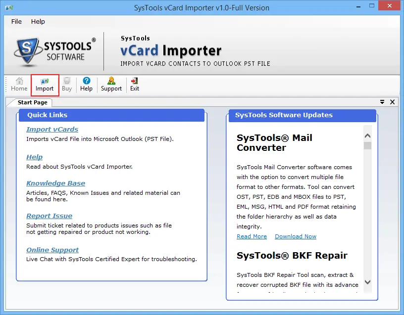 Download & Run Import vCard contacts to Outlook Tool