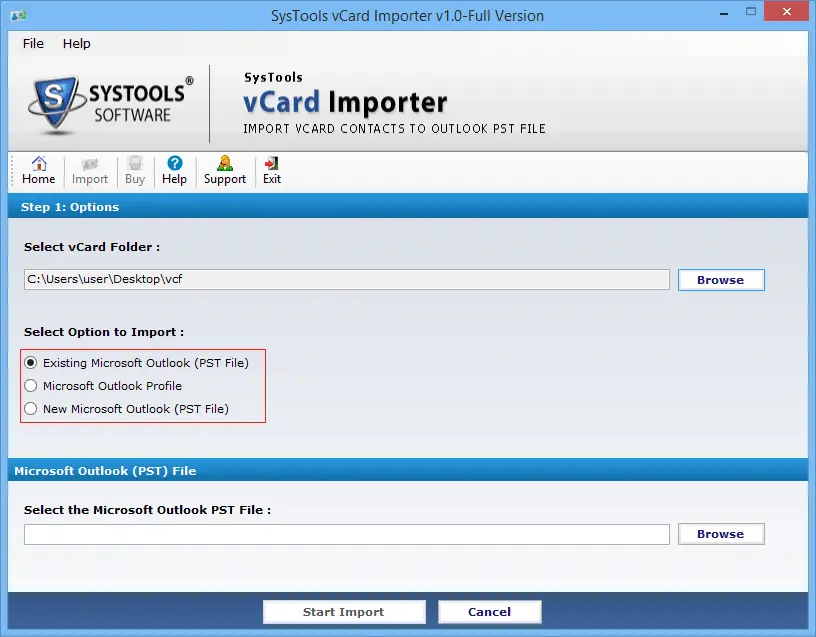 Browse vCard Folder from Local System