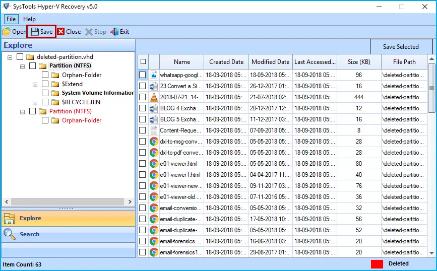 Show preview of recover Virtual Machine Data