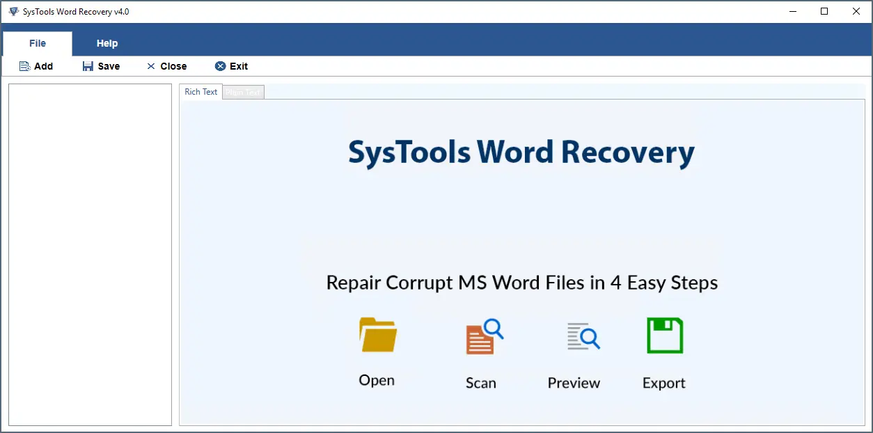 Outil de récupération de fichier MS Word - écrans d'accueil